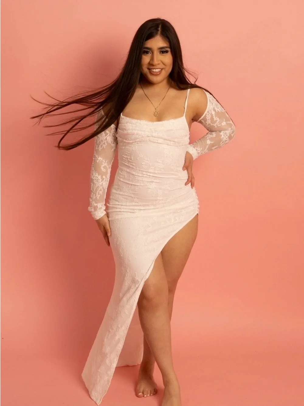 Missguided White Lace Asymmetric Maxi Dress - Picture 1 of 4
